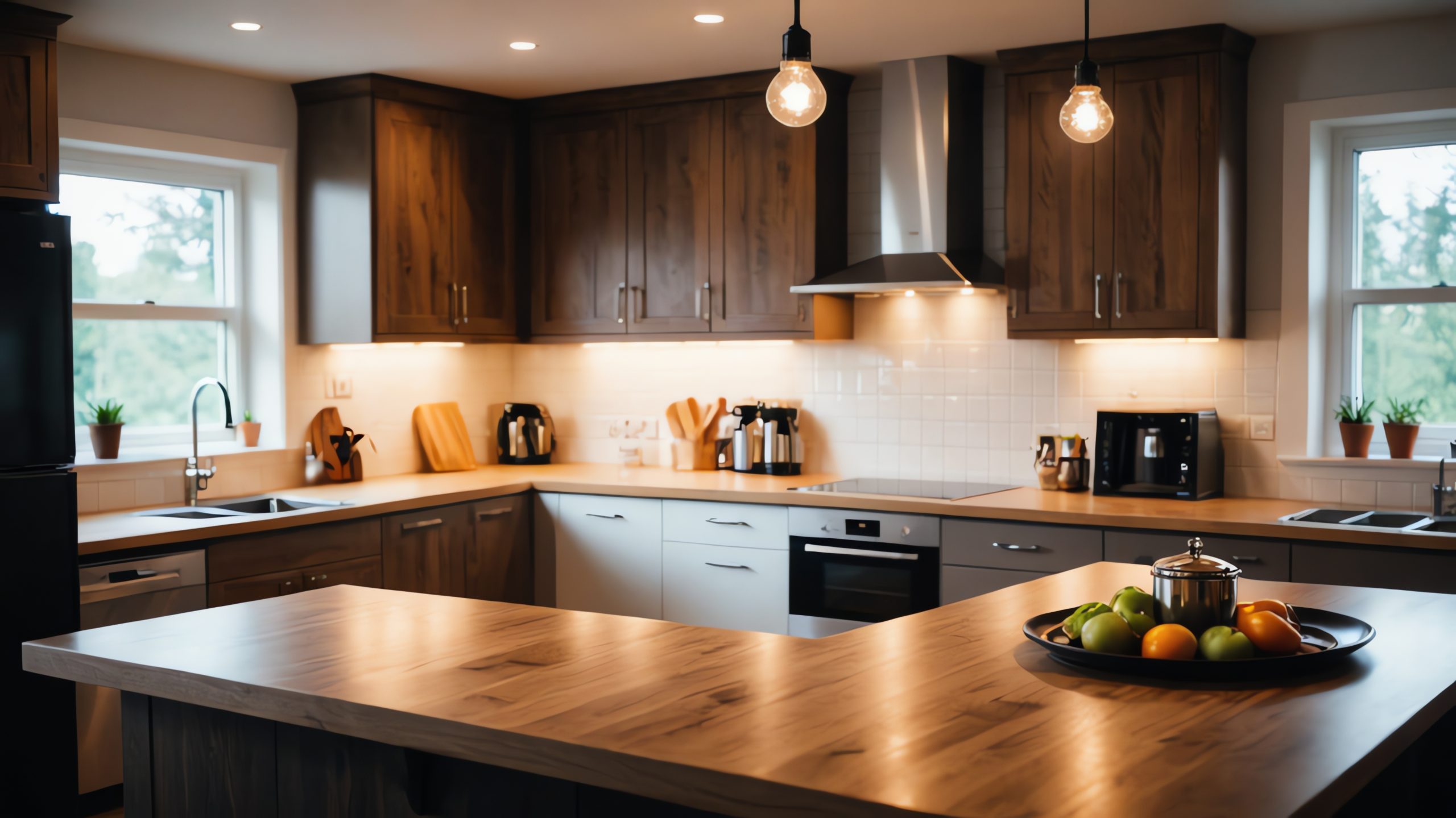 modern kitchen with wood cabinets