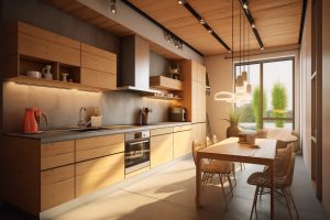 small kitchen with wood cabinets